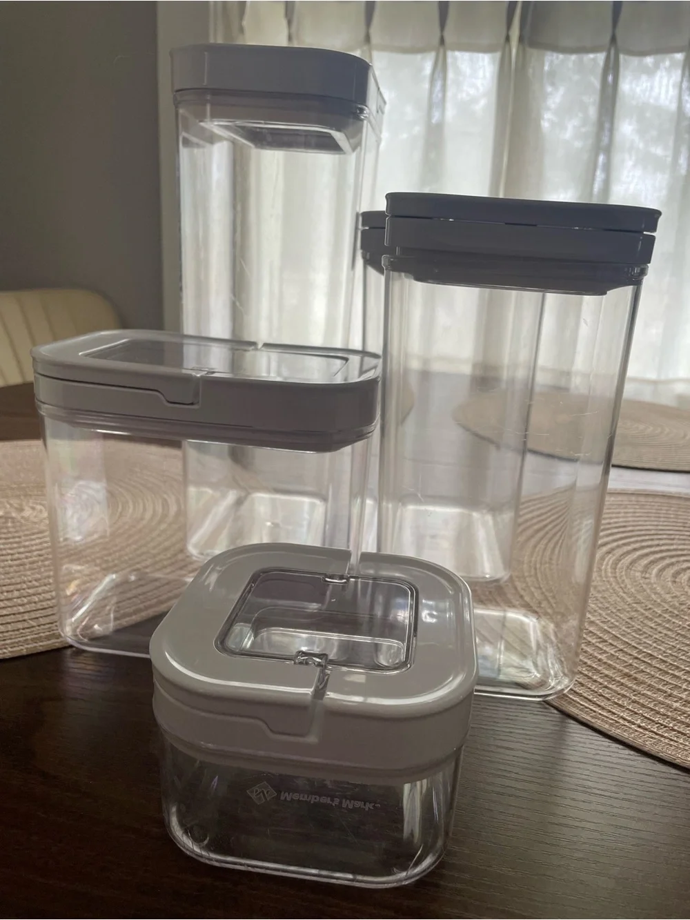 Clear Plastic Food Storage Canister Set with Gray Lids